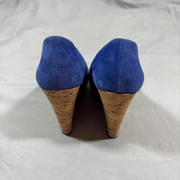Luxury Rebel Blue Tan Suede Cork Selma Wedges Slip-On Platform Heels 6.5 - Picture 4 of 8